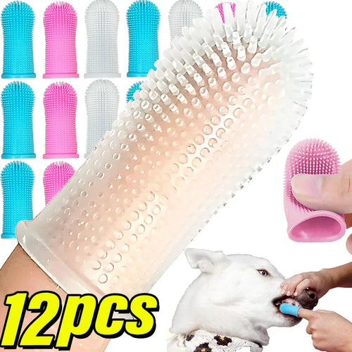 12/6pcs Clear Cover Silicone Finger Cots Pet Toothbrushes Puppy Oral Cleaning Small Brushes Cat Dog Care Accessories Products